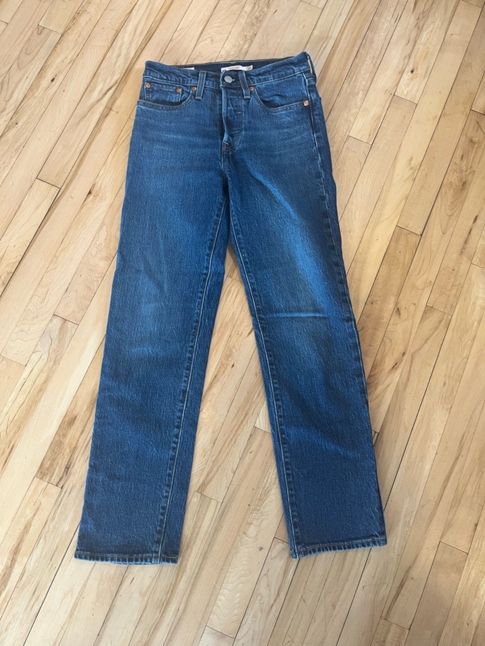 Levi's High Rise Straight Leg Jeans - Dark Blue Denim